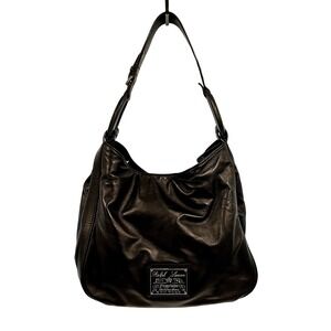RALPH LAUREN Purple Label Nappa Stirrup Leather Hobo Bag • black